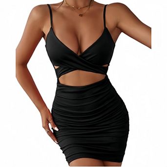 Womens Mesh One Piece Backless Modest Twist Front Dress
