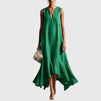 Women's Boho Maxi Dress V Neck Sleeveless Ruffle Flowy Loose Long Dresses