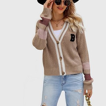 Women's Open Front Cropped Sweater Long Sleeve Button Loose Short Cardigan Outerwear Coats