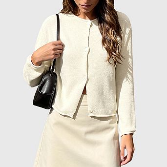 Womens Button Up Cardigan Sweaters Long Sleeve Crew Neck Fall Soft Lightweight Knit Tops