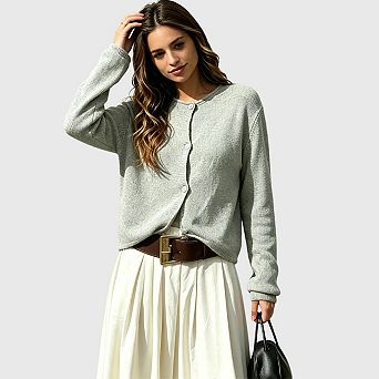 Womens Button Up Cardigan Sweaters Long Sleeve Crew Neck Fall Soft Lightweight Knit Tops