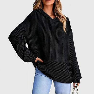 Womens Oversized Hoodies Casual Long Sleeve Waffle Knit Drawstring Pullover Sweatshirts with Pocket