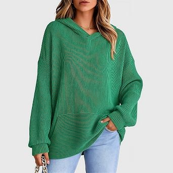 Womens Oversized Hoodies Casual Long Sleeve Waffle Knit Drawstring Pullover Sweatshirts with Pocket
