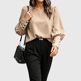Women's Button Back Work Office Blouse Long Sleeve Business Dressy Shirt Outfits
