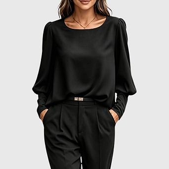 Women's Button Back Work Office Blouse Long Sleeve Business Dressy Shirt Outfits