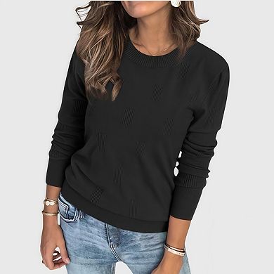 Women's Soft Knit Sweater Fall Dressy Casual Crew Neck Long Sleeve Pullover Tops