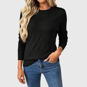Women's Soft Knit Sweater Fall Dressy Casual Crew Neck Long Sleeve Pullover Tops