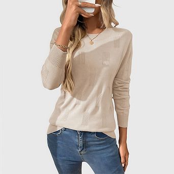 Women's Soft Knit Sweater Fall Dressy Casual Crew Neck Long Sleeve Pullover Tops