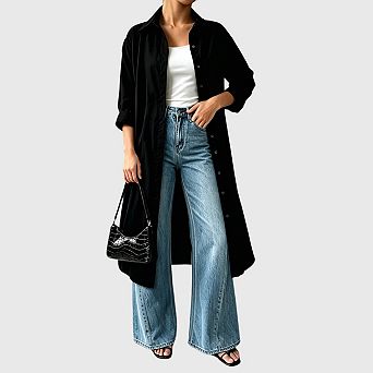 Womens Button Down Long Shirt Casual Collared Long Sleeve Shirt Dresses