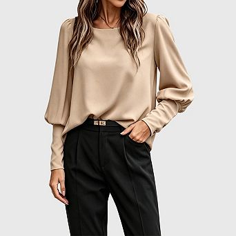 Women's Button Back Work Office Blouse Long Sleeve Business Dressy Shirt Outfits