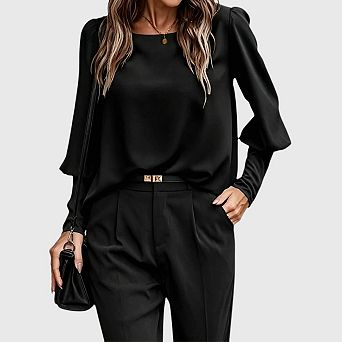 Women's Button Back Work Office Blouse Long Sleeve Business Dressy Shirt Outfits