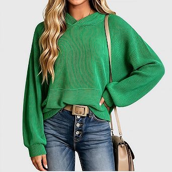 Womens Oversized Hoodies Casual Long Sleeve Waffle Knit Drawstring Pullover Sweatshirts with Pocket