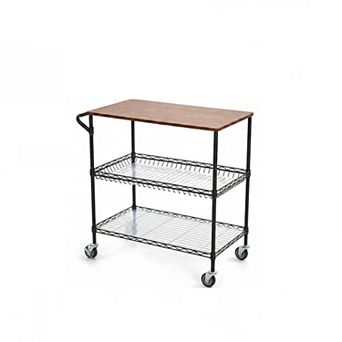 Rolling Kitchen Carts with Wheels, 34" l x 17.5" w,3 tier Heavy Duty Utility Cart with Wood Tabletop