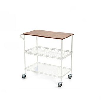 Rolling Kitchen Carts with Wheels, 34" l x 17.5" w,3 tier Heavy Duty Utility Cart with Wood Tabletop