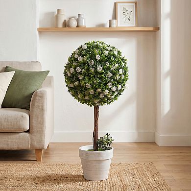 Artificial Topiary Ball Tree, Potted Fake Plants, Artificial Boxwood Plants with White Planter Pot