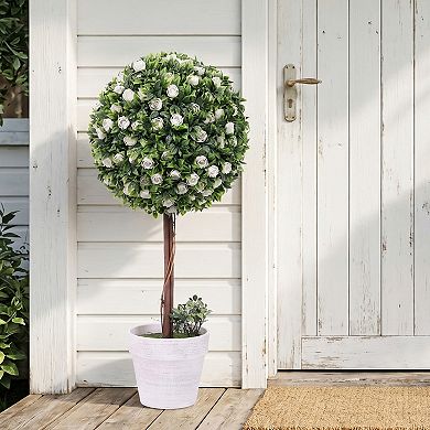 Artificial Topiary Ball Tree, Potted Fake Plants, Artificial Boxwood Plants with White Planter Pot