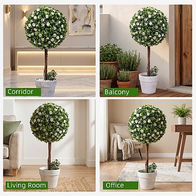 Artificial Topiary Ball Tree, Potted Fake Plants, Artificial Boxwood Plants with White Planter Pot