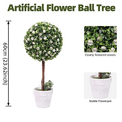 Artificial Topiary Ball Tree, Potted Fake Plants, Artificial Boxwood Plants with White Planter Pot