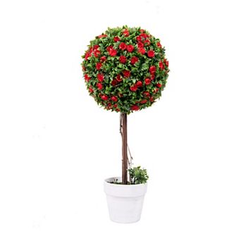 Artificial Topiary Ball Tree, Potted Fake Plants, Artificial Boxwood Plants with White Planter Pot
