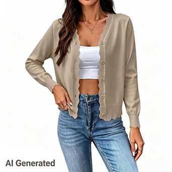 Womens Button Long Sleeve Solid Lightweight Casual Tops Crew Neck Soft Knit Cardigan Sweater