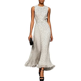 Women's Polka Dots Vintage Mock Neck Sleeveless Flowy Elegant Maxi Tank Dress