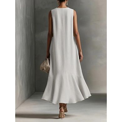 Womens Asymmetrical V Neck Sleeveless Casual Flowy Beach A-Line Boho Maxi Dress