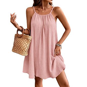 Women Vacation Backless Short Flowy Beach Open Back Mini Sundress