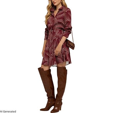 Women Long Sleeve Casual Button Flowy Down Shirt Short Dress Flowy