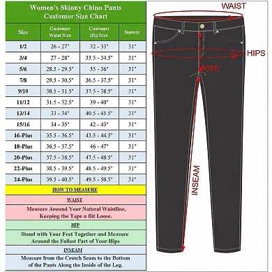 Authentic Galaxy Women's Super Stretchy Skinny 5-Pocket Uniform Soft Chino Pants
