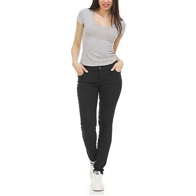 Authentic Galaxy Women's Super Stretchy Skinny 5-Pocket Uniform Soft Chino Pants-2 Pack