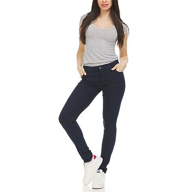 Authentic Galaxy Women's Super Stretchy Skinny 5-Pocket Uniform Soft Chino Pants-2 Pack