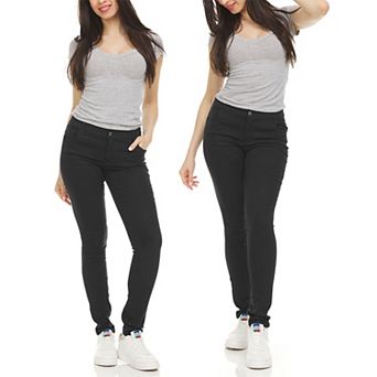 Authentic Galaxy Women's Super Stretchy Skinny 5-Pocket Uniform Soft Chino Pants-2 Pack