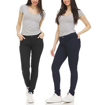 Authentic Galaxy Women's Super Stretchy Skinny 5-Pocket Uniform Soft Chino Pants-2 Pack