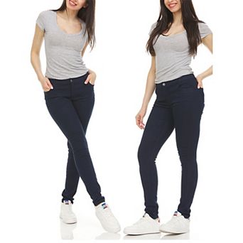 Authentic Galaxy Women's Super Stretchy Skinny 5-Pocket Uniform Soft Chino Pants-2 Pack