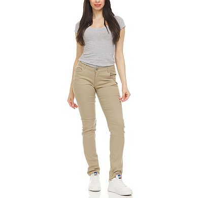 Authentic Galaxy Women's Super Stretchy Skinny 5-Pocket Uniform Soft Chino Pants-3 Pack
