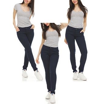 Authentic Galaxy Women's Super Stretchy Skinny 5-Pocket Uniform Soft Chino Pants-3 Pack