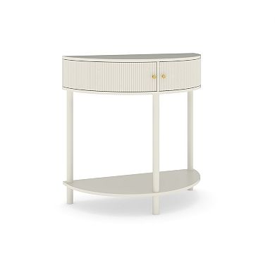 Artisan-Crafted Wave-Pattern Demi-Lune Console Table with Creamy White Finish,Unique Half Moon