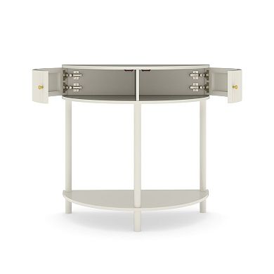 Artisan-Crafted Wave-Pattern Demi-Lune Console Table with Creamy White Finish,Unique Half Moon