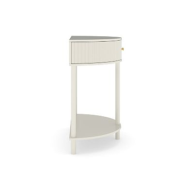 Artisan-Crafted Wave-Pattern Demi-Lune Console Table with Creamy White Finish,Unique Half Moon