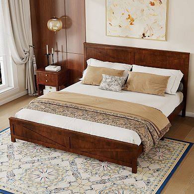 Pnronnc Farmhouse Platform Bed Frame with Barn Door Headboard and Footboard