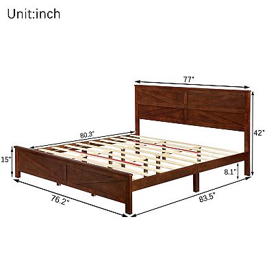 Pnronnc Farmhouse Platform Bed Frame with Barn Door Headboard and Footboard