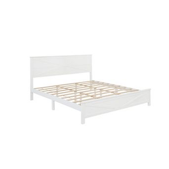 Pnronnc Farmhouse Platform Bed Frame with Barn Door Headboard and Footboard