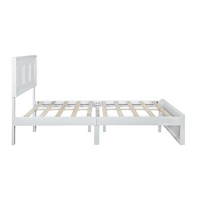 Pnronnc Farmhouse Wood Low-Profile Platform Bed Frame with Adjustable Geometric Headboard
