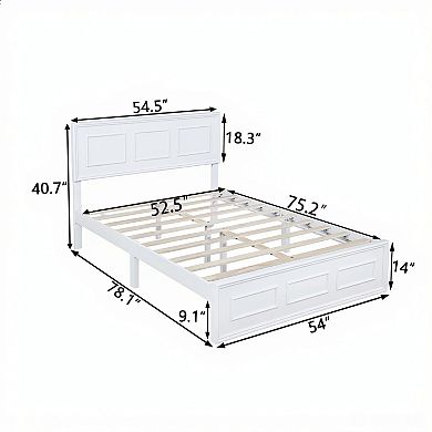 Pnronnc Farmhouse Wood Low-Profile Platform Bed Frame with Adjustable Geometric Headboard