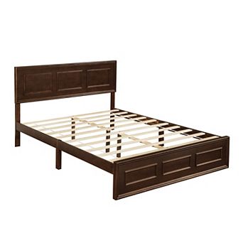 Pnronnc Farmhouse Wood Low-Profile Platform Bed Frame with Adjustable Geometric Headboard