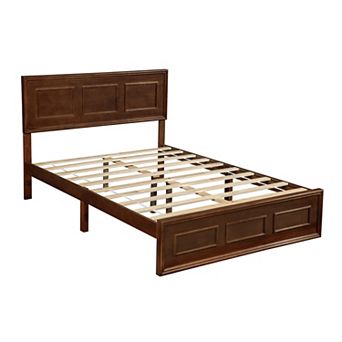 Pnronnc Farmhouse Wood Low-Profile Platform Bed Frame with Adjustable Geometric Headboard