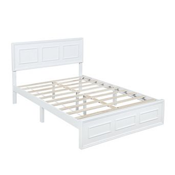 Pnronnc Farmhouse Wood Low-Profile Platform Bed Frame with Adjustable Geometric Headboard