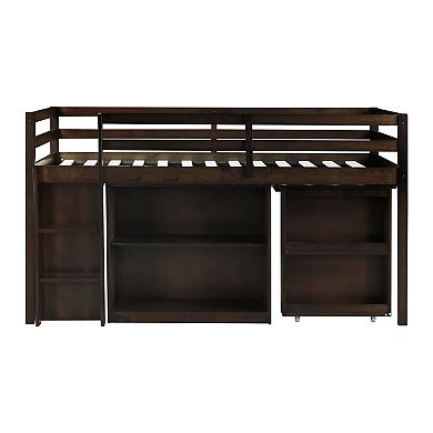 Pnronnc Twin Loft Bed with Storage Drawers, Bookshelf Cabinet, Pull-Out Desk and Ladder
