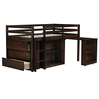 Pnronnc Twin Loft Bed with Storage Drawers, Bookshelf Cabinet, Pull-Out Desk and Ladder