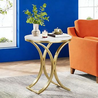 Round End Table Sofa Side Table Small Coffee Table with Metal Frame